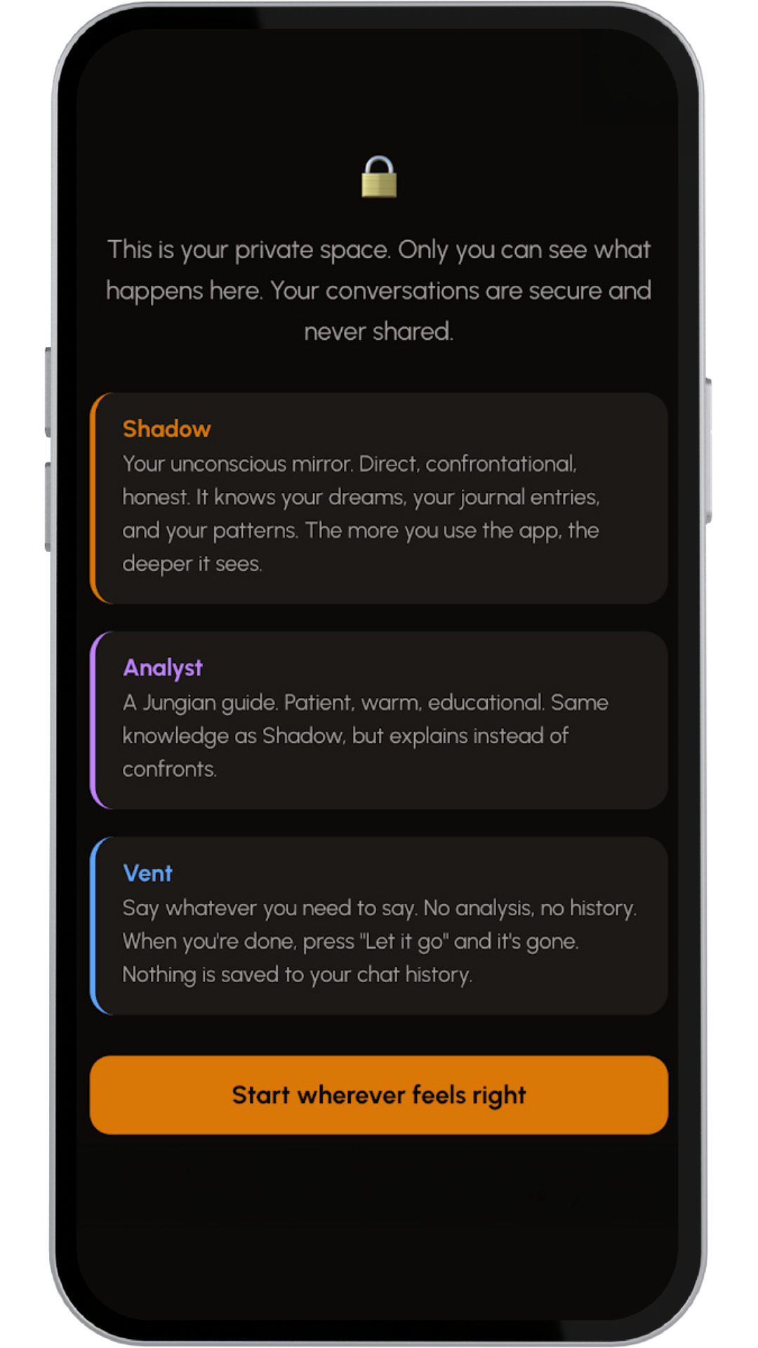 Mindberg shadow dialogue screen for guided self-reflection