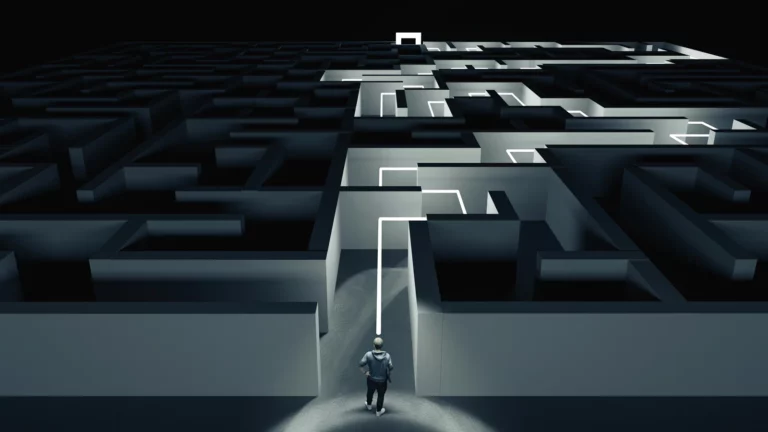Person navigating a maze as a visual metaphor for individuation