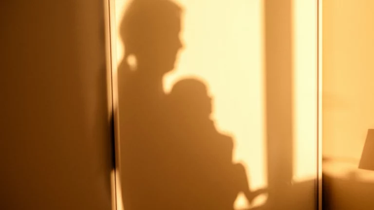 Silhouette of a mother holding a baby